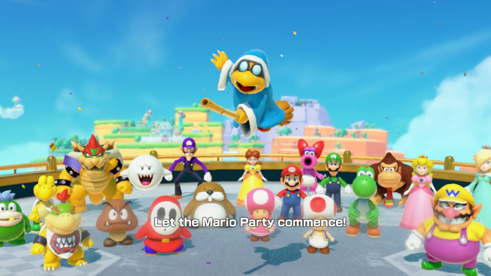 Mario Party characters celebrating.