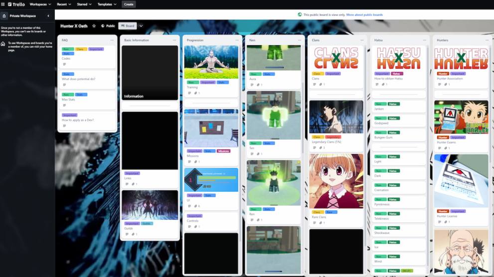 The official Hunter X Oath Trello Boards