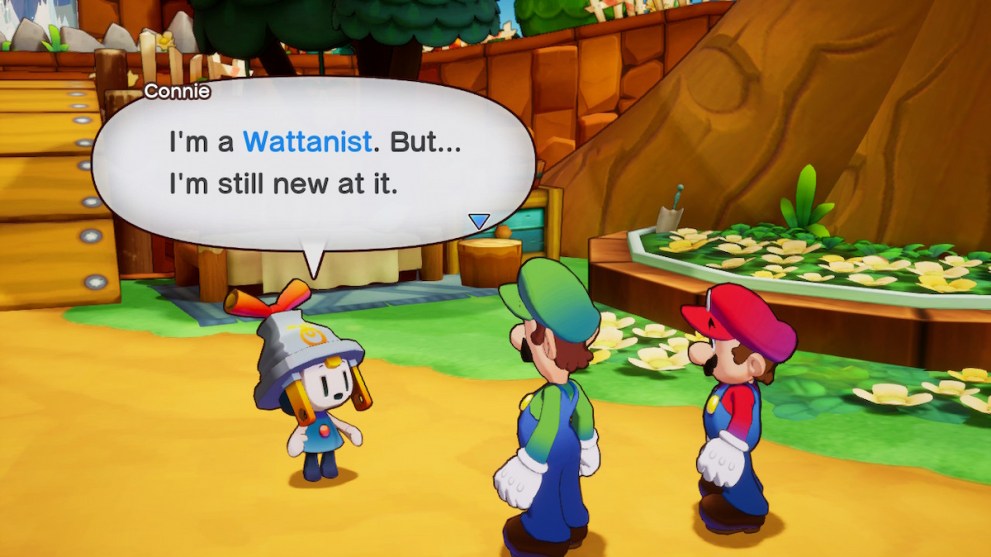 Mario and Luigi speaking with Connie