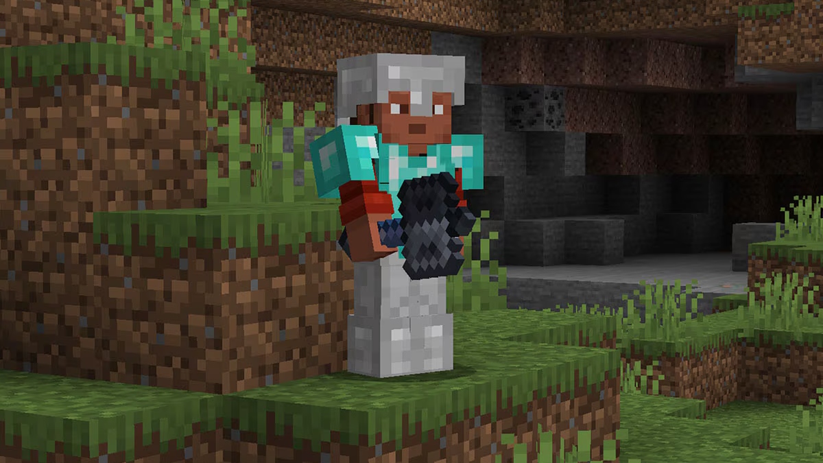 Minecraft steve with iron helmet boots and Mace