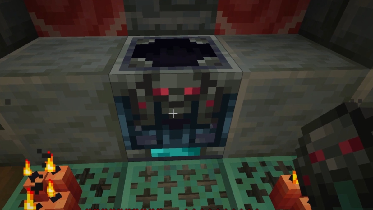 Minecraft Ominous Vault with POV holding Key