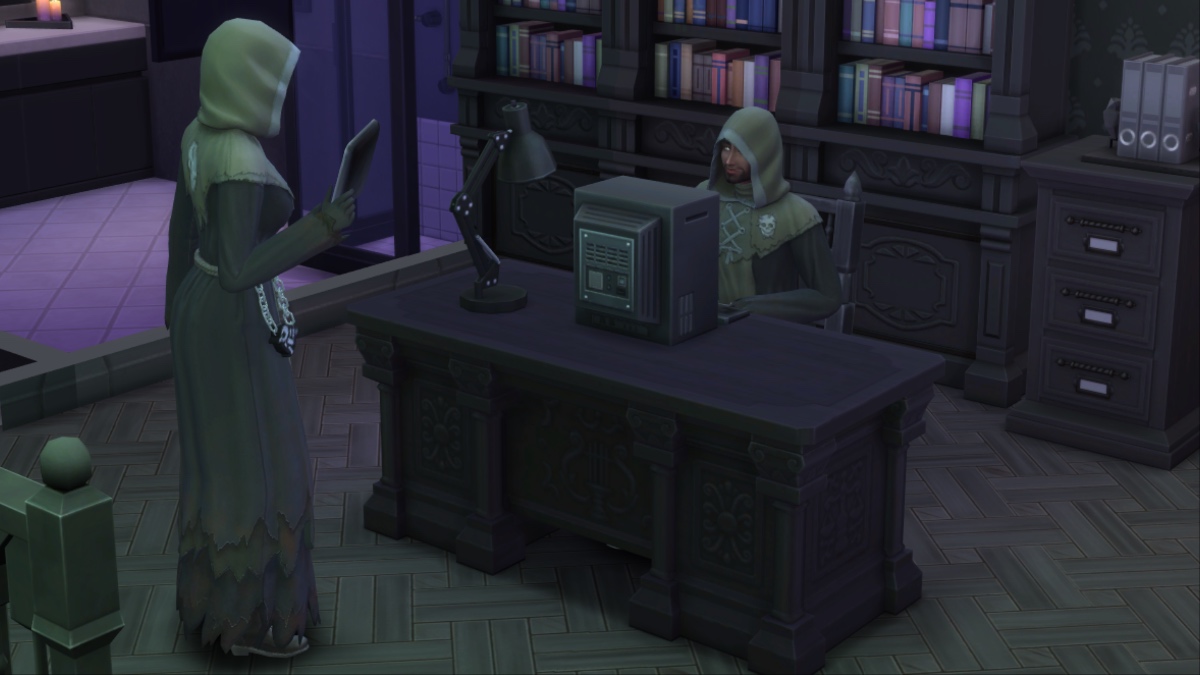 at work as a grimtern in sims 4